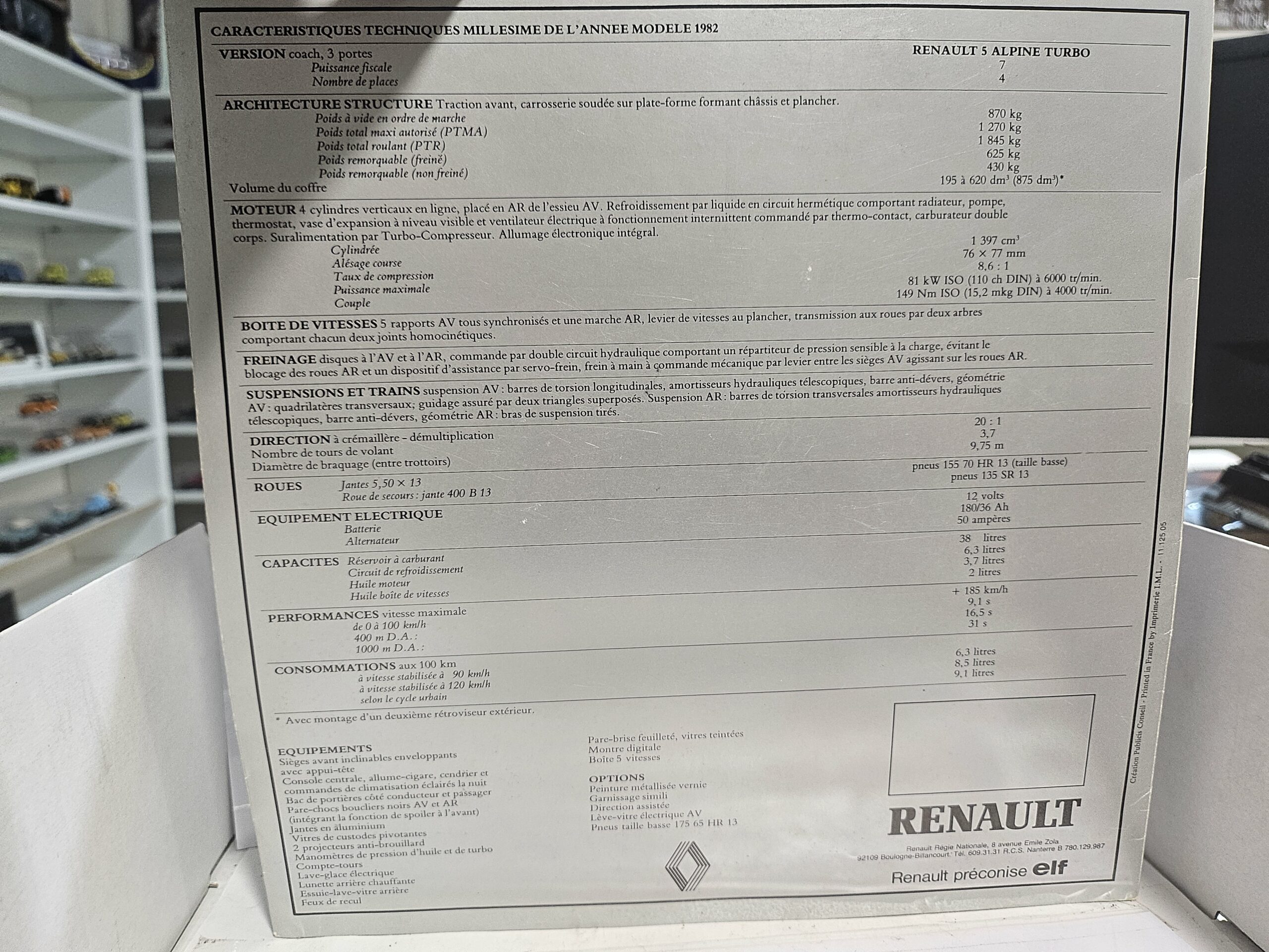 Dépliant / Prospectus d'origine Renault 5 Alpine Turbo (Millésime 1982) — 3 Volets – Image 4