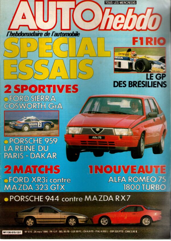 Auto Hebdo N°515 du 26 mars au 3 avril 1986