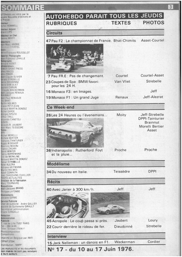 Auto Hebdo N°17 10/06/1976 24H du MANS INDY 500 GP Monaco – Image 2