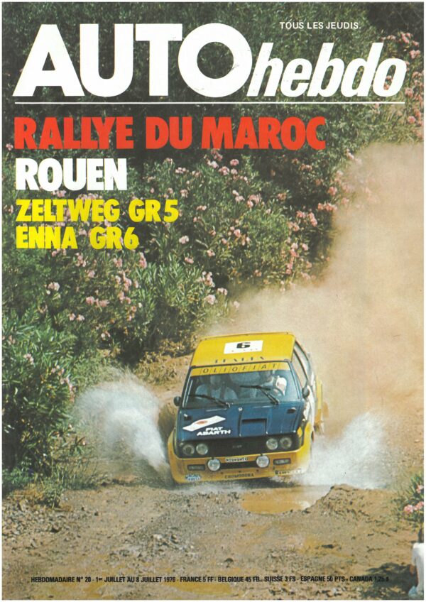 Auto Hebdo N°20 01/07/1976 ROUEN F2 ZELTWEG Gr5 ENNA Gr6 ROUEN FRE-Gr1 ANTIBES
