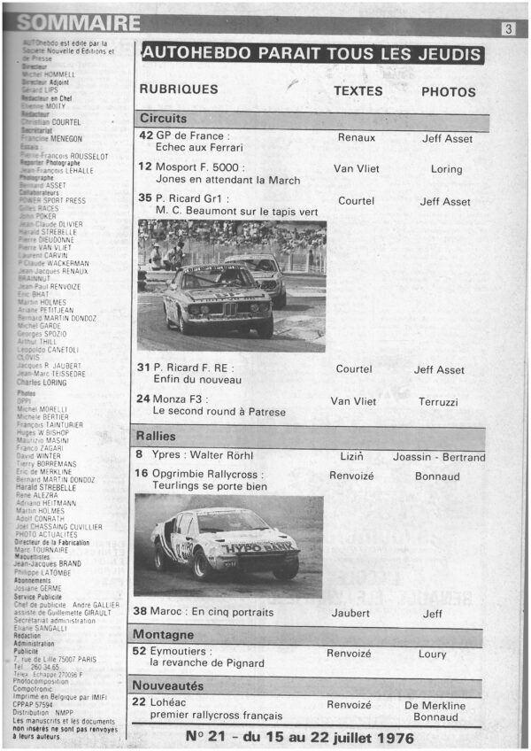 Auto Hebdo N°21 G.P FRANCE : ECHEC FERRARI / MOSPORT F.5000 / MAROC / LOHEAC – Image 2