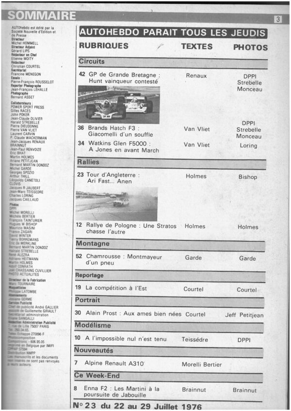 Auto hebdo N°23 du 22 Juillet 1976 GP ANGLETERRE ALAIN PROST – Image 2