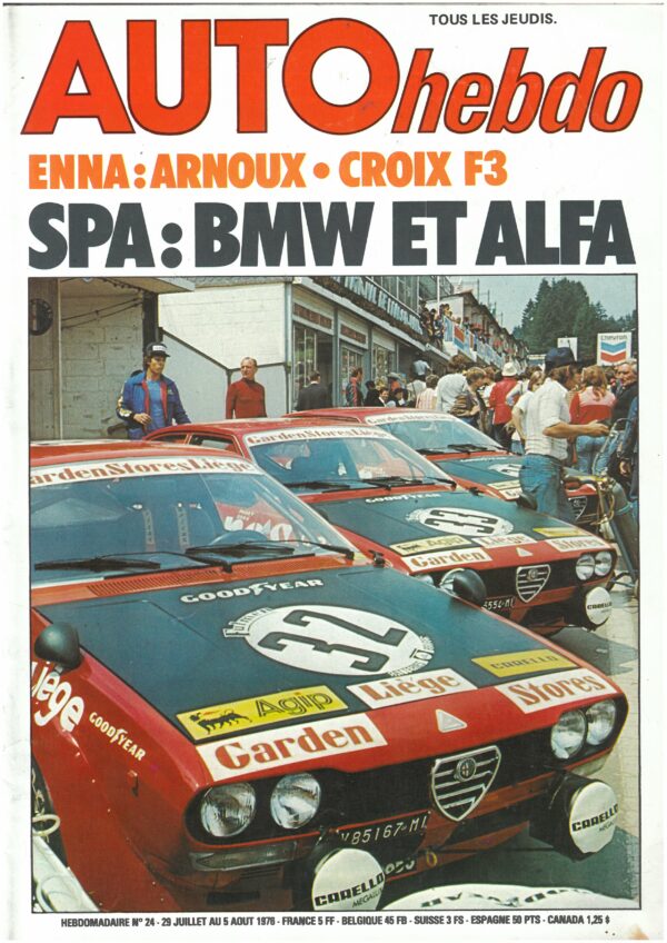 Auto hebdo N°24 29/07/1976 24h de SPA ENNA F2 CROIX F3