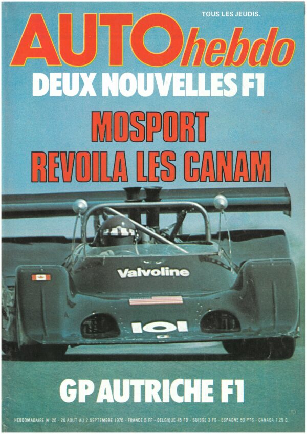 Auto hebdo N°26 26/08/1976 GP AUTRICHE MOSPORT CANAM