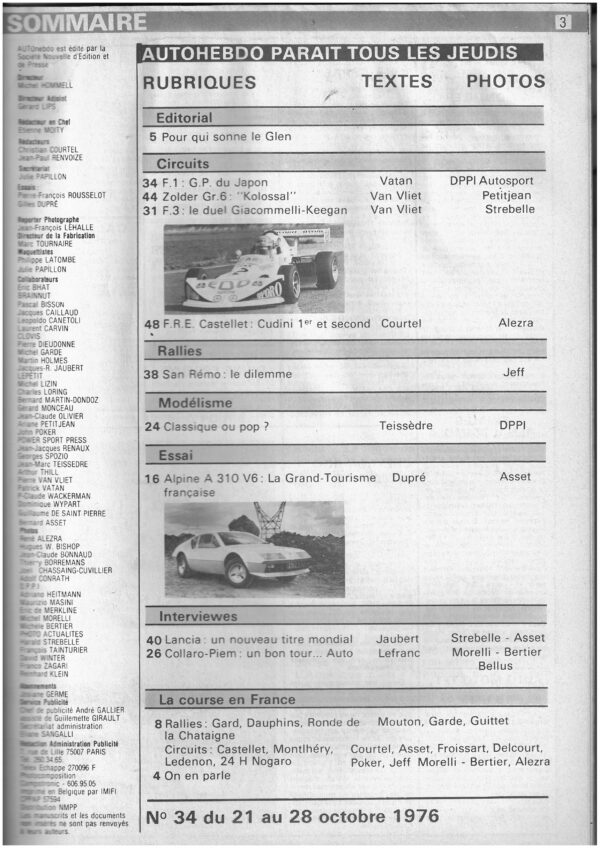 Auto hebdo N°34 21/10/1976 ESSAI ALPINE V6 – Image 2