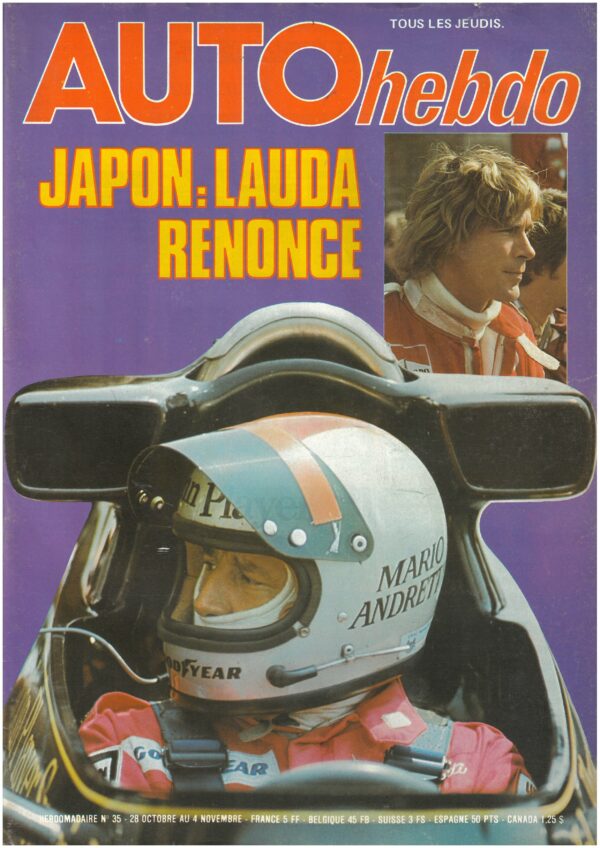 Auto hebdo N°35 1976 MARTINI MK 18 NOGARO RALLYE DARNICHE PIRONI F1 HUNT JAPON