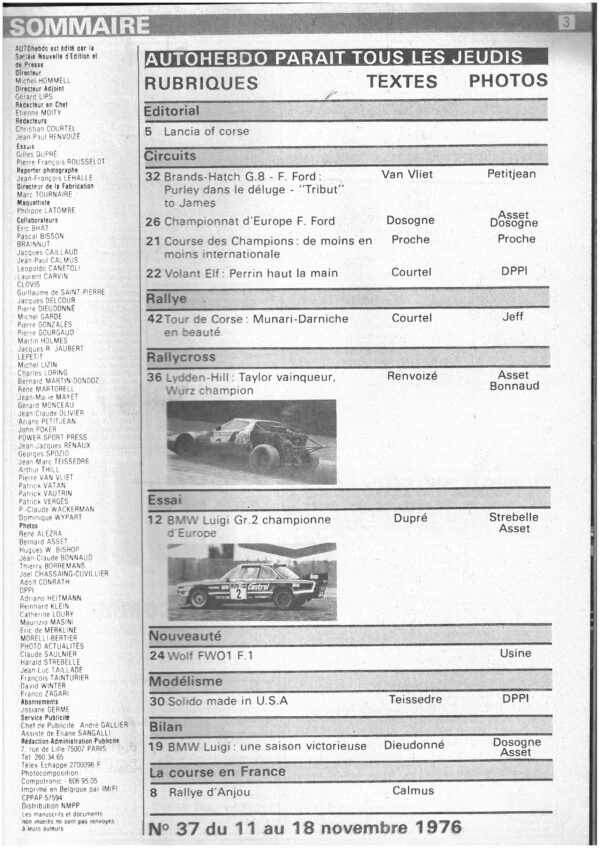Auto hebdo N°37 11/11/1976 WOLF F1 BMW LUIGI Gr2 TOUR DE CORSE – Image 2