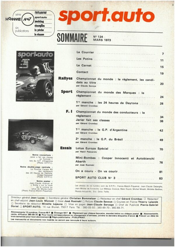 Sport Auto  N°134 MARS 1973 F1 BRESIL ESCORT LOTUS ABARTH DAYTONA JARIER – Image 2