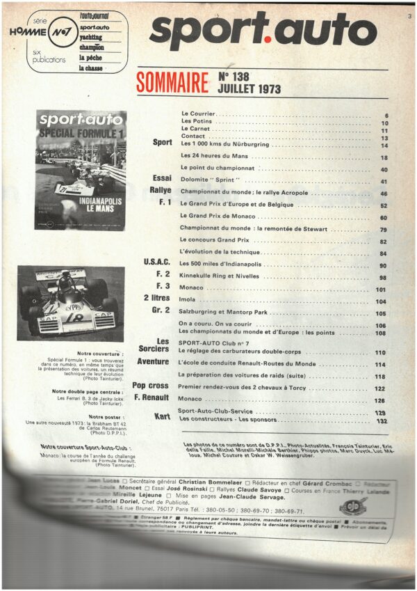 Sport Auto  N°138 JUILLET 1973 LE MANS GP F1 EUROPE MONACO WRC ACROPOLE – Image 5