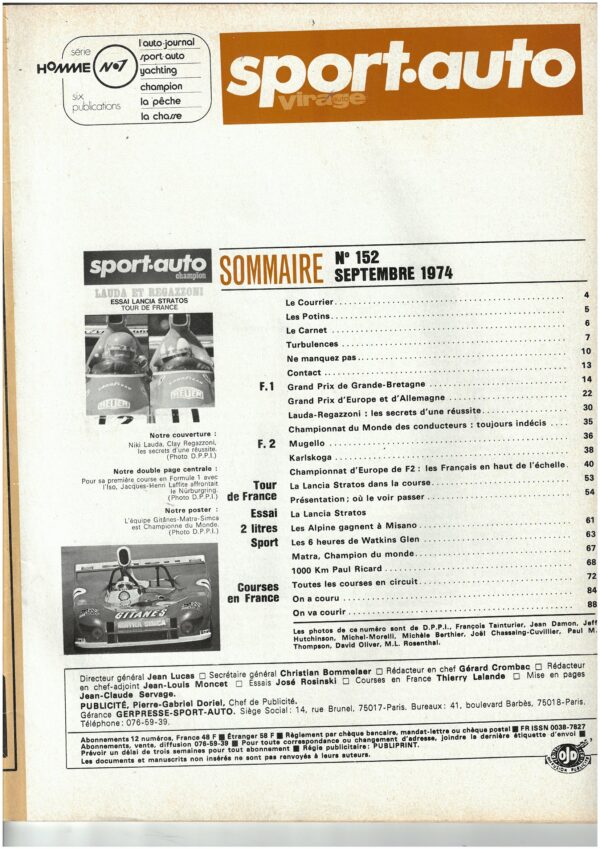 Sport Auto N°152 SEPTEMBRE 1974 LANCIA STRATOS TOUR FRANCE GP F1 EUROPE – Image 5