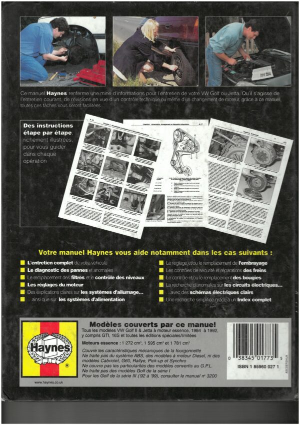 Livre Manuel d'entretien Volkswagen II & Jetta Haynes – Image 2