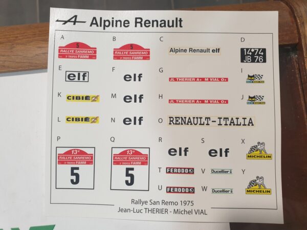 Décalcomanies Renault Alpine Rallye San Remo 1975 J-l Therier M Vial – Image 5