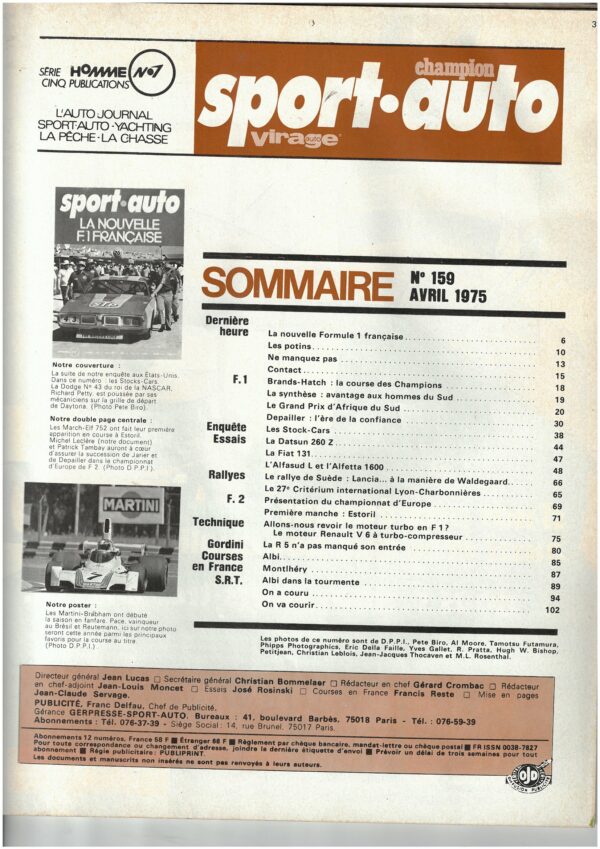 Sport Auto N°159 04/1975 GP AFS RALLYE SUEDE ALFETTA 1600 DATSUN 260Z – Image 5