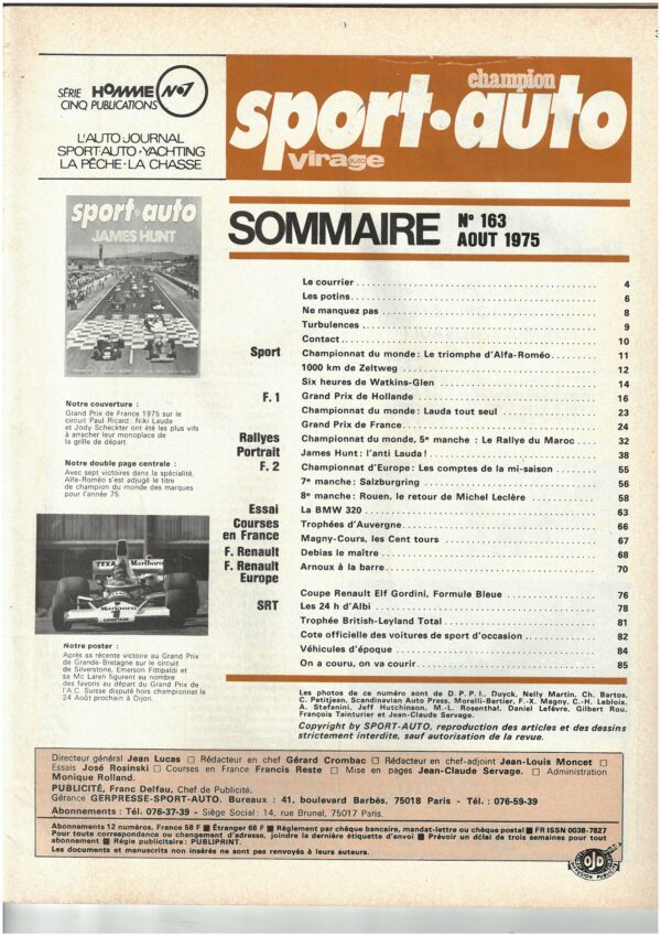 Sport Auto N°163 JAMES HUNT / BMW 320 / DEBIAS / ARNOUX / 24H D'ALBI – Image 5