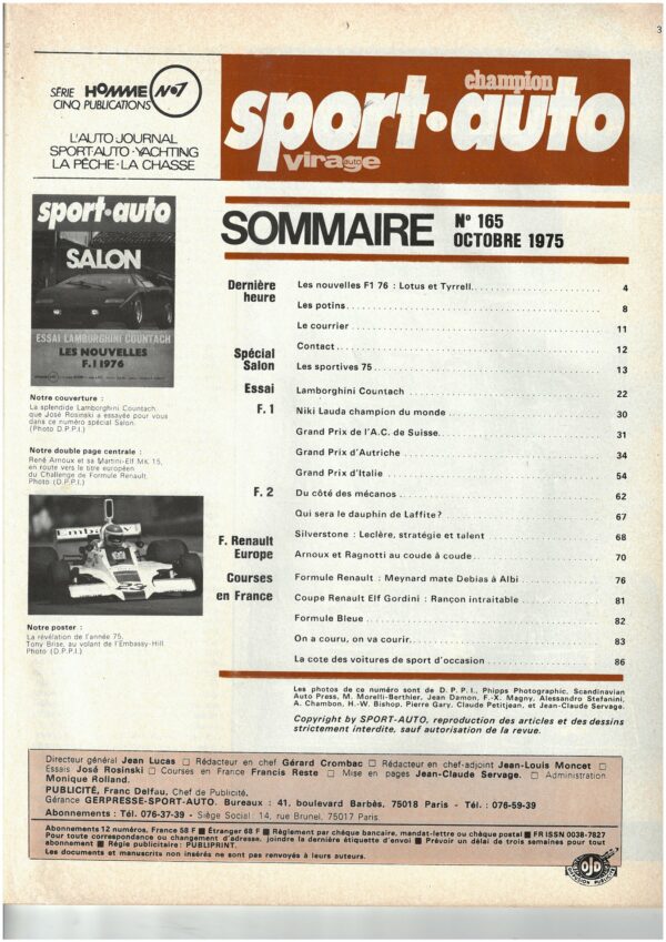 Sport Auto N°165 LAMBORGHINI COUNTACH / SPORTIVES 1975 / NIKI LAUDA / ARNOUX – Image 5