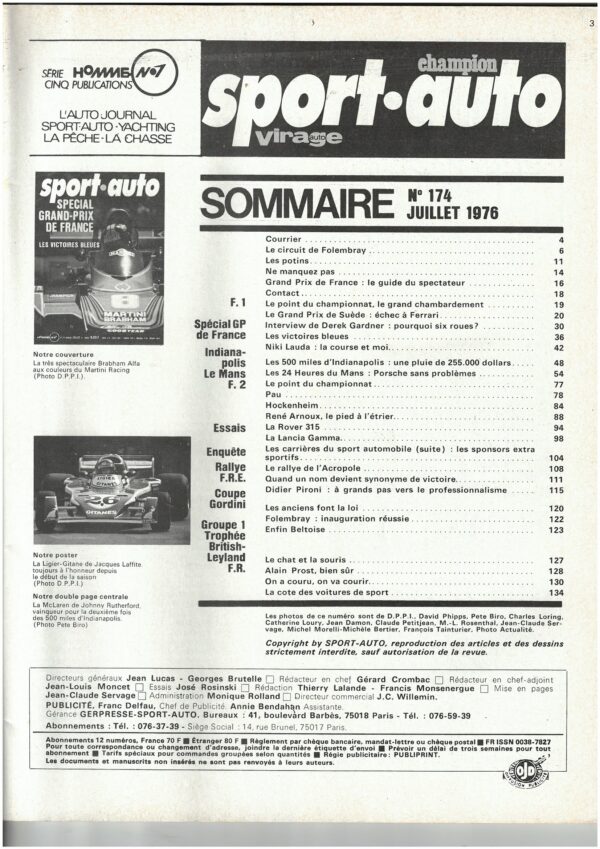 Sport Auto N°174 SPE. GP FRANCE / N. LAUDA / R. ARNOUX /ROVER 315 / LANCIA GAMMA – Image 5