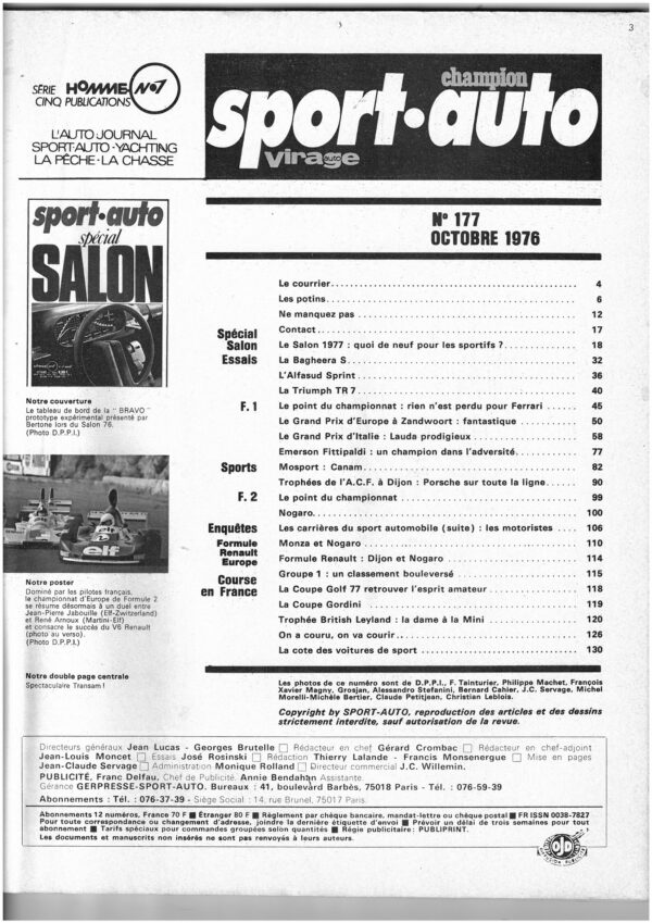Sport Auto N°177 SPECIAL SALON 1976 / BAGHEERA S / ALFASUD SPRINT / TRIUMPH TR7 – Image 2