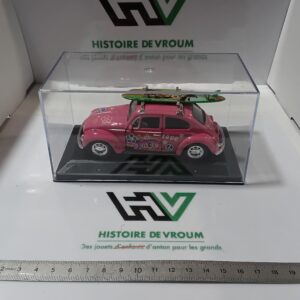 VW New Beetle Welly Rose "Love & Peace" avec planche de surf 1/36