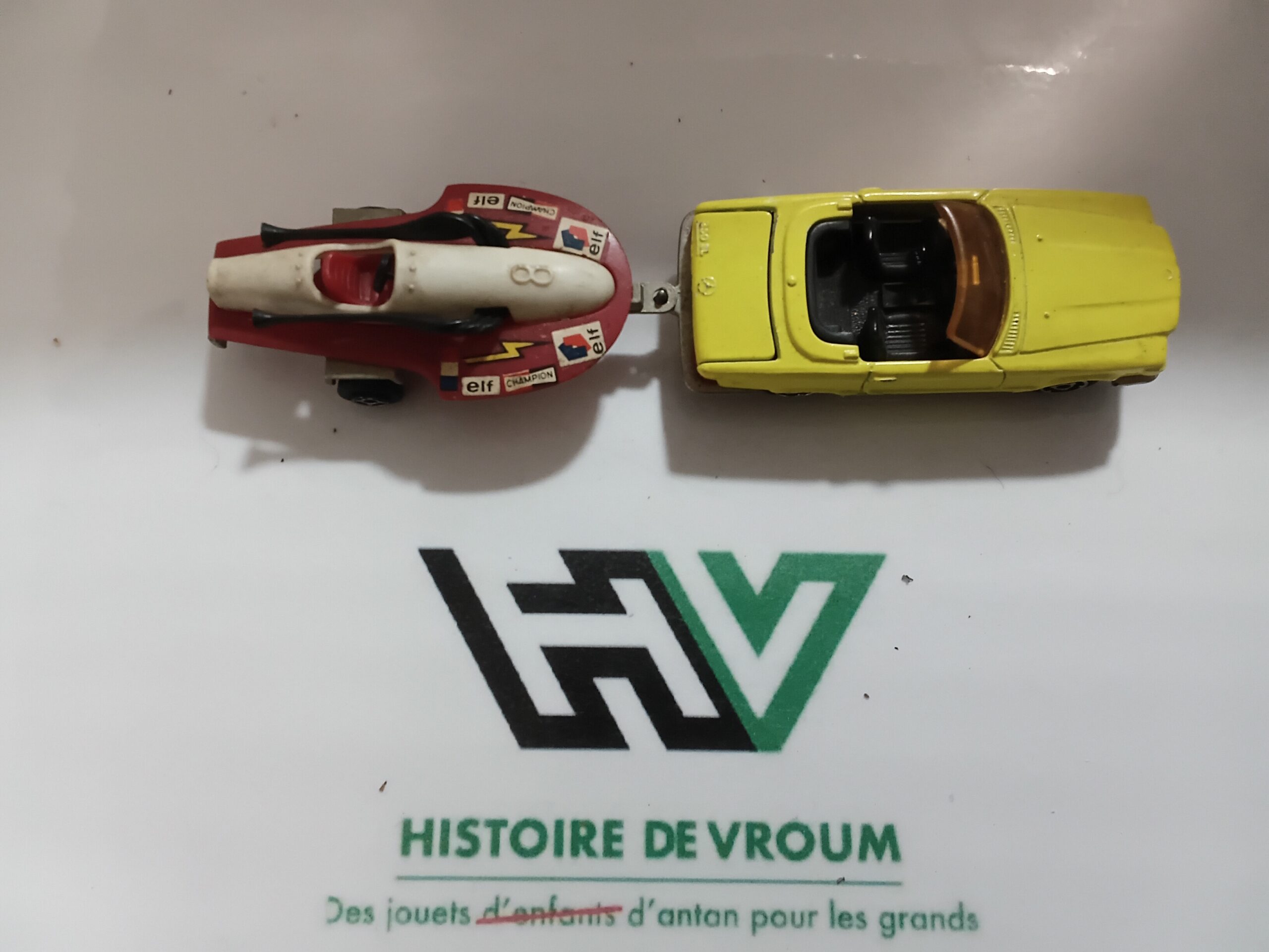 Attelage Vintage Majorette 200 - Mercedes 350 SL Jaune & Remorque Canot Elf 100% Complet – Image 8