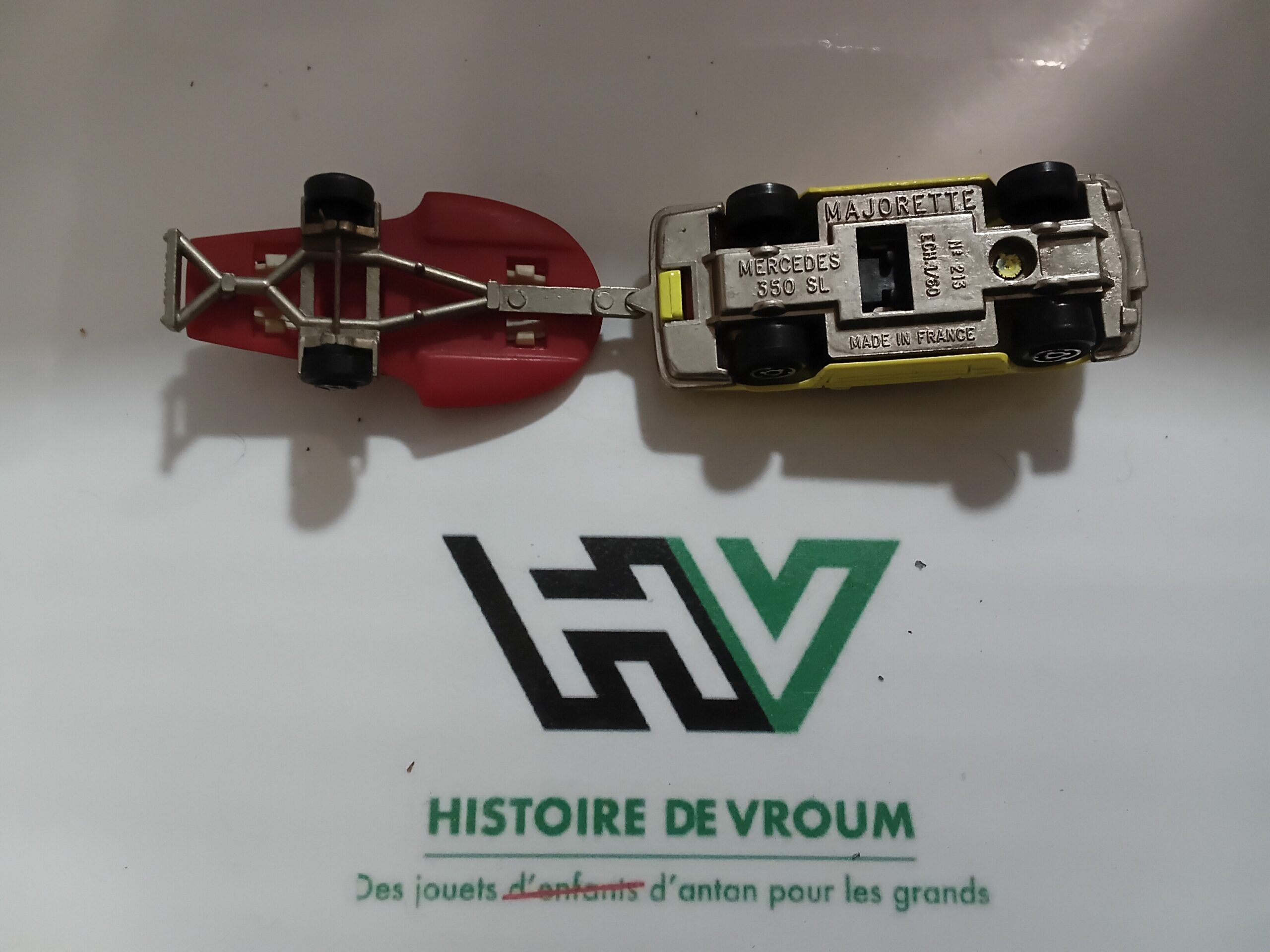 Attelage Vintage Majorette 200 - Mercedes 350 SL Jaune & Remorque Canot Elf 100% Complet – Image 9