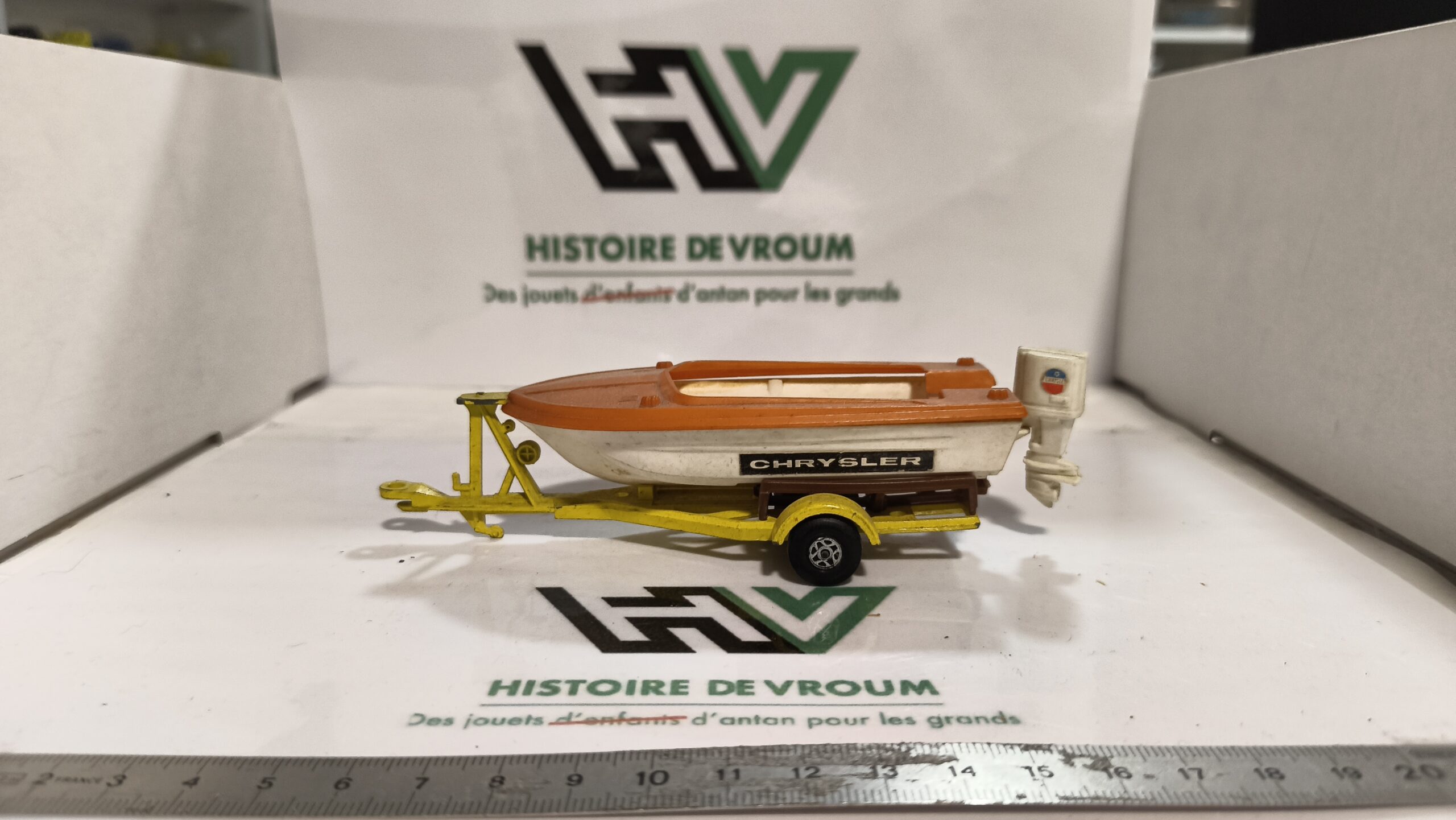 Matchbox Lesney King Size / Speed Kings Remorque Porte-Bateau Jaune + bateau – Made in England – Vintage