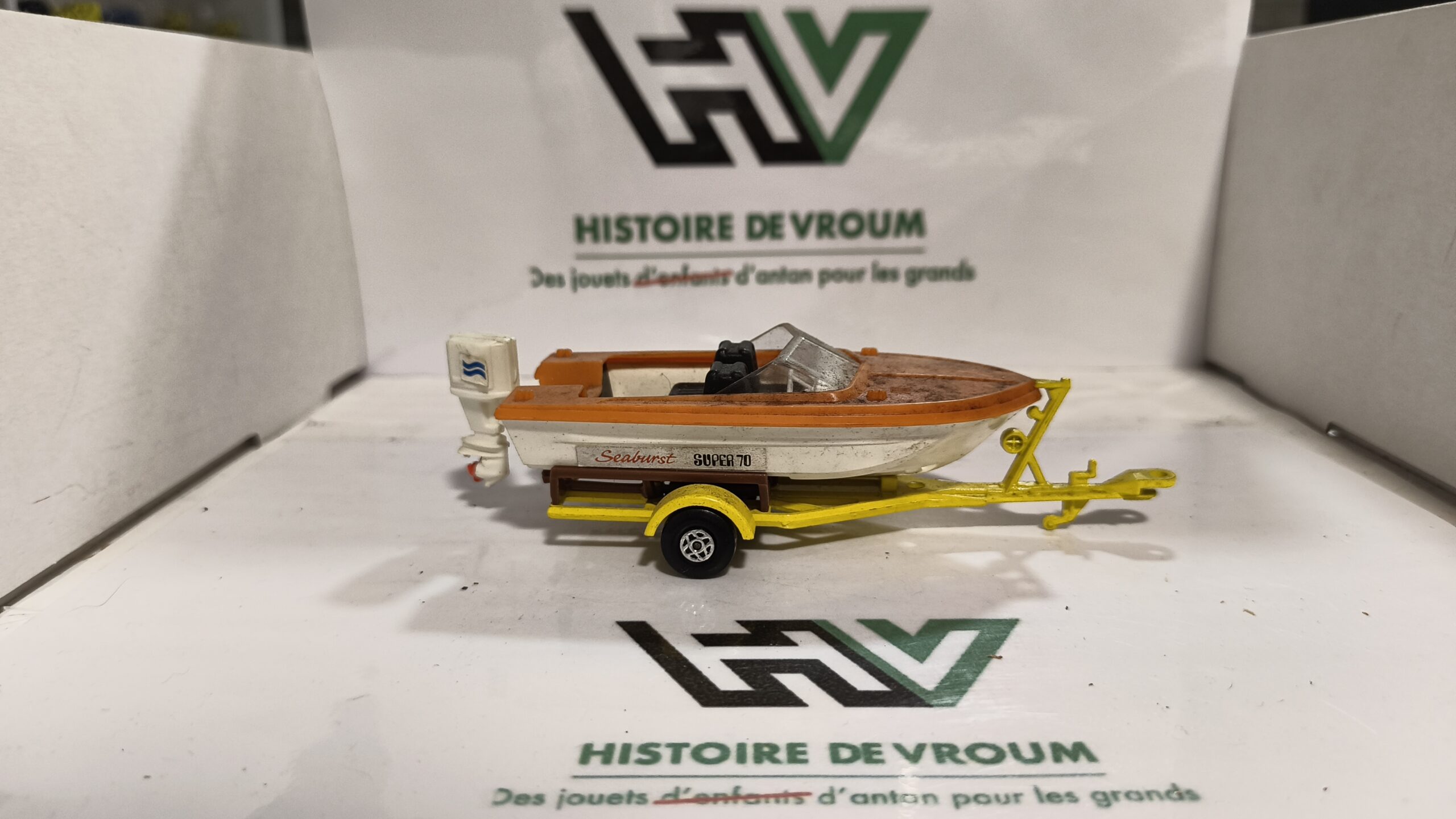 Matchbox Lesney King Size / Speed Kings Remorque Porte-Bateau Jaune + bateau – Made in England – Vintage (Copie) – Image 6