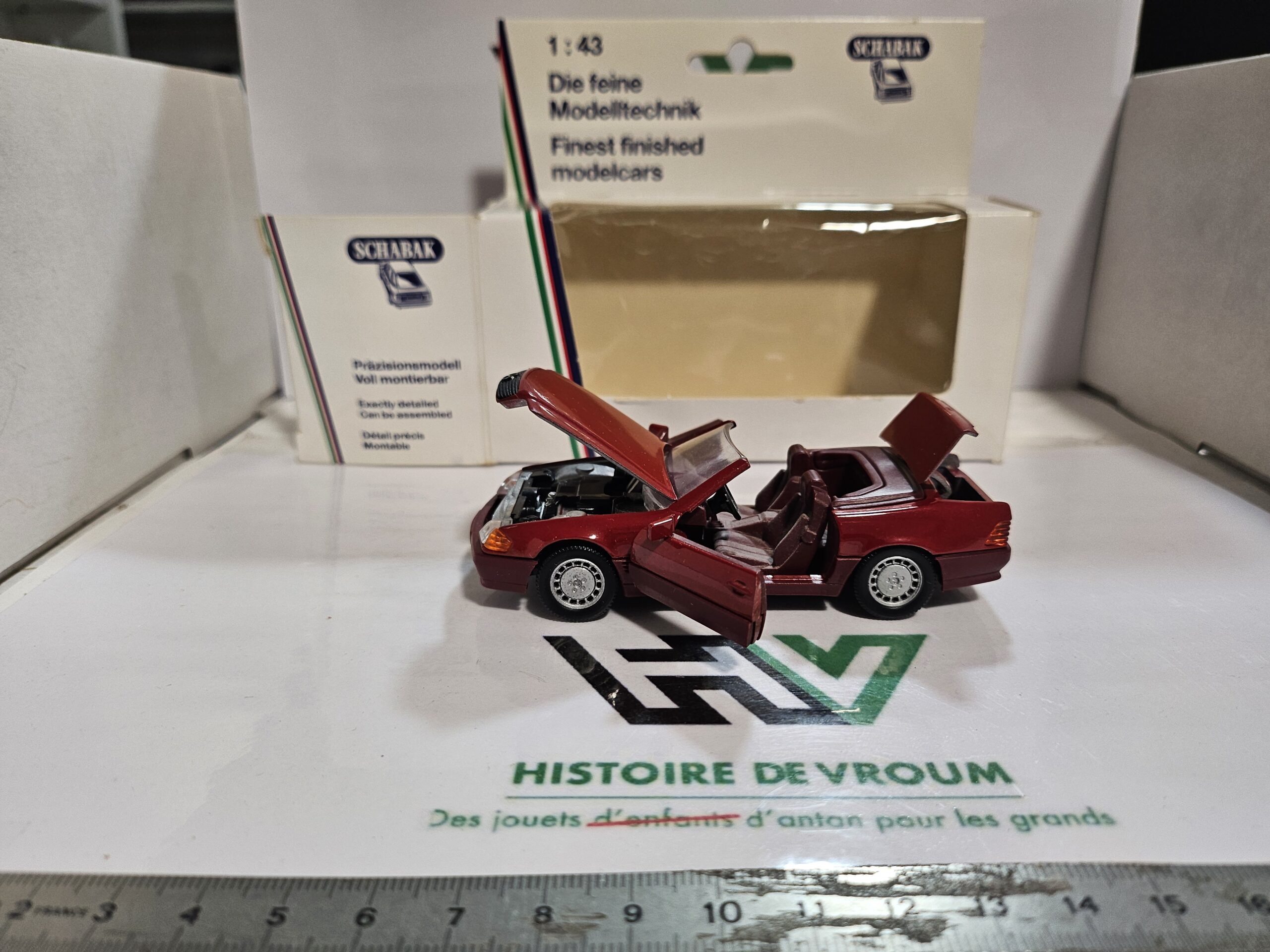 Mercedes-Benz SL R129 1/43 Schabak Modell (Réf. 1250) Bordeaux Métallisé - Multi-Ouvrants avec Boîte