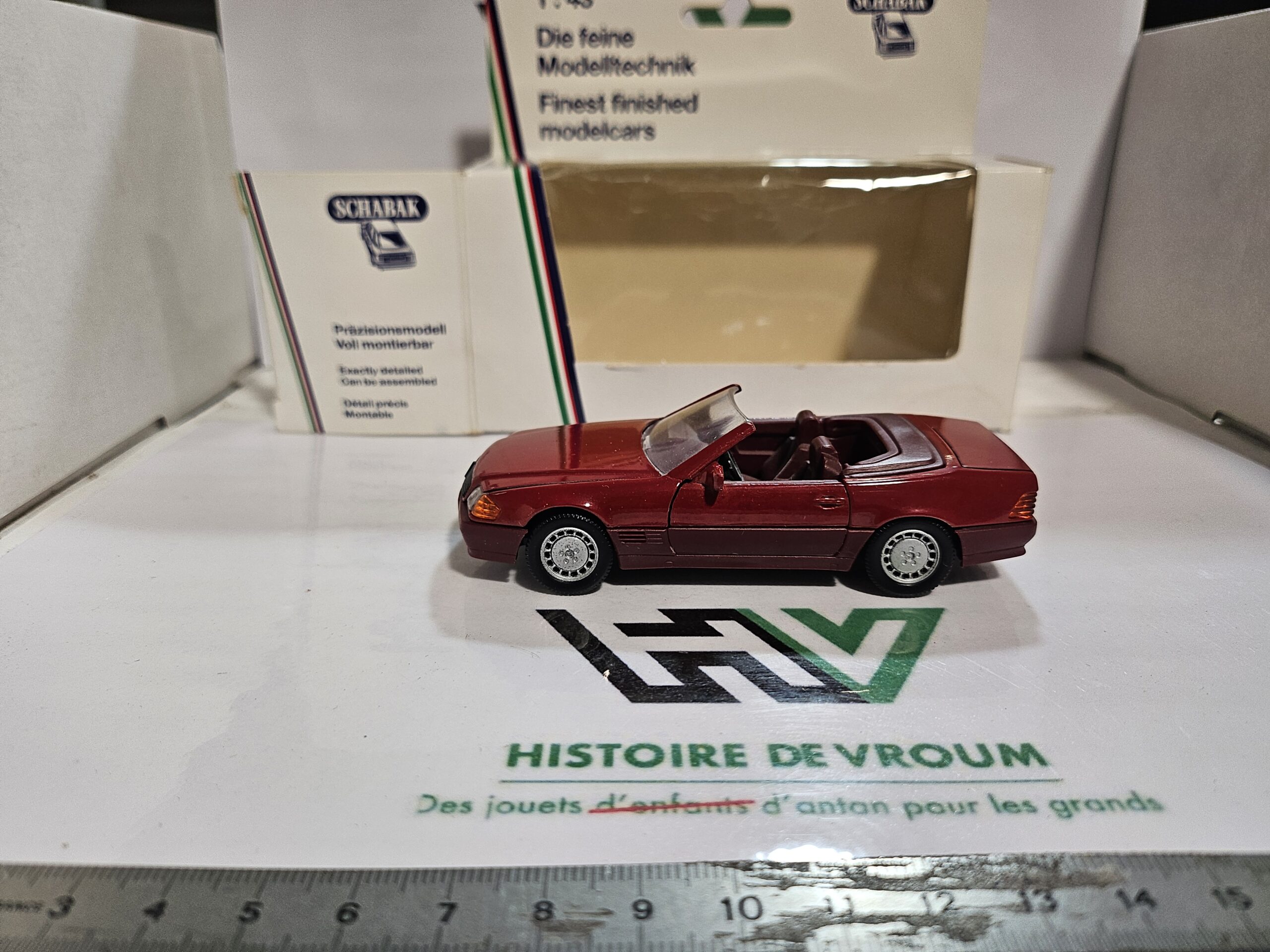 Mercedes-Benz SL R129 1/43 Schabak Modell (Réf. 1250) Bordeaux Métallisé - Multi-Ouvrants avec Boîte – Image 5