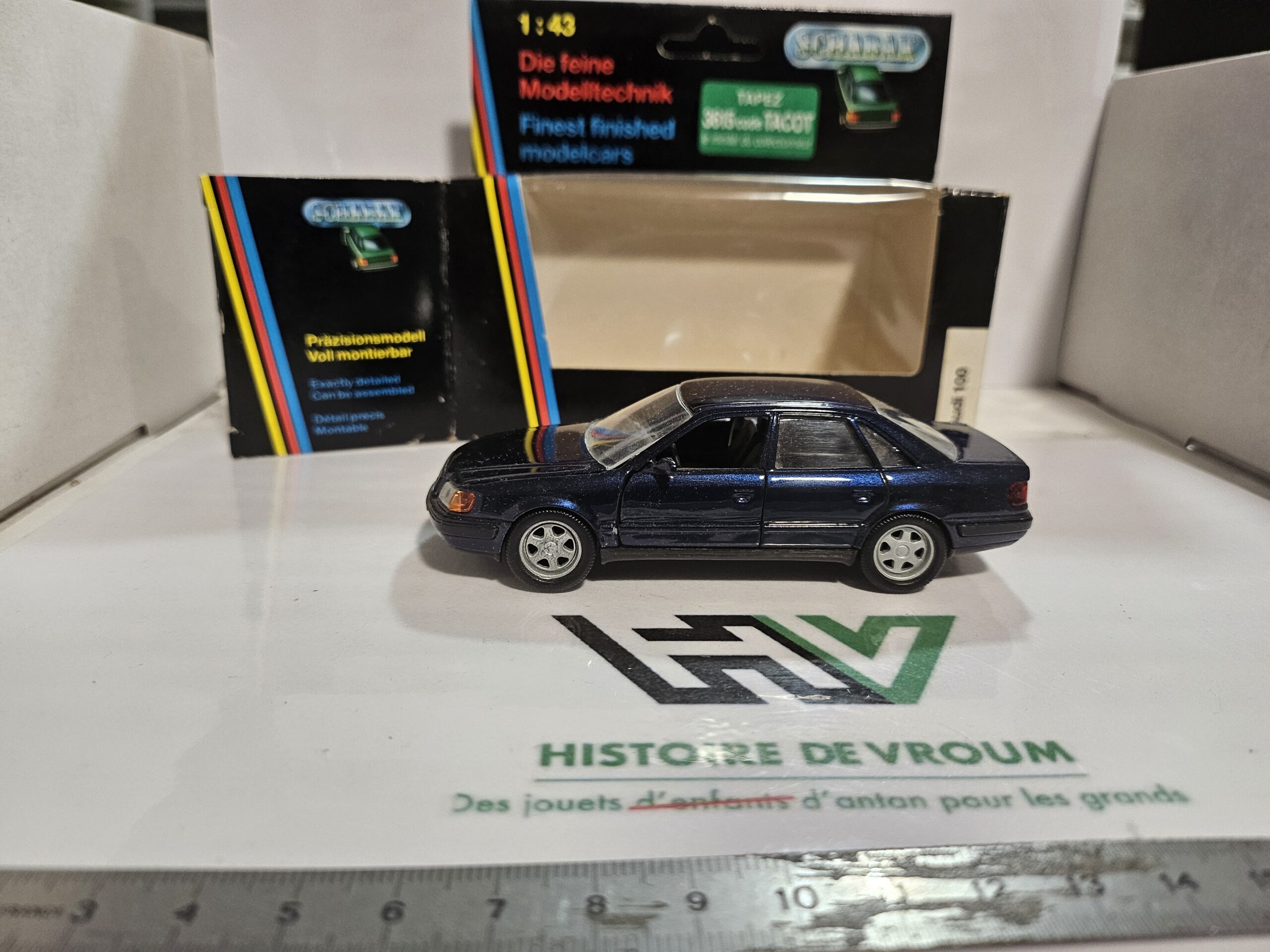 Audi 100 C4 1/43 Schabak Made in Germany - Bleu Métallisé + Boîte D'origine