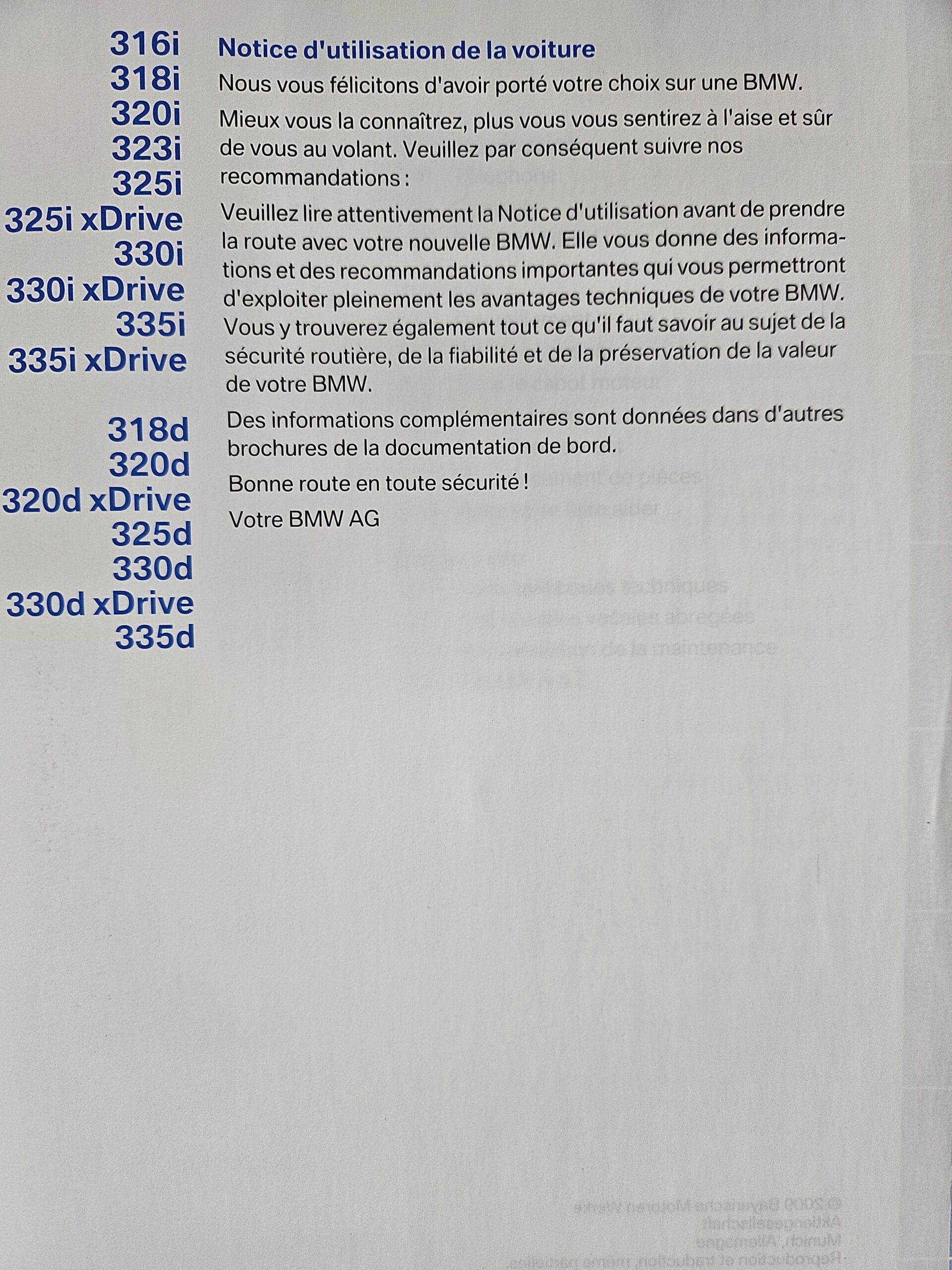 Notice d'utilisation originale BMW Série 3 (E90 / E91 / E92 / E93 Phase 2) – Image 2